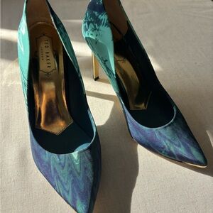 Ted Baker, Blue Abstract Pointed-Toe Pumps, Stiletto Heels, 39 | Chic Party